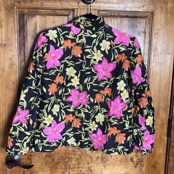 VINTAGE Laura Ashley Petite Silk Floral Blazer Jacket lightweight cropped sz S - Picture 9 of 16